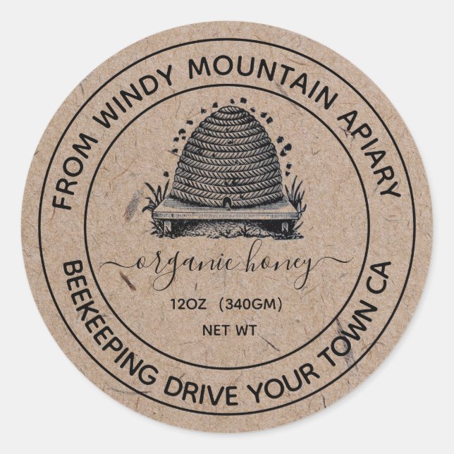 Etiketter för ekologisk honung Kraft Pappra Burk | (Framsida)