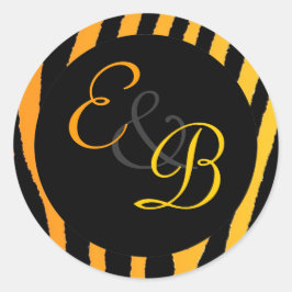 Etiketter för gult zebra rand monogram för Bright