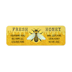 Etiketter för honung Burk Honeybee Honeycomb Api Returadress Etikett