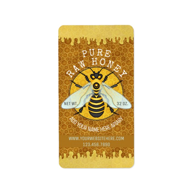 Etiketter för honung honung Burk | Honeycomb Bee Adressetikett (Framsidan)