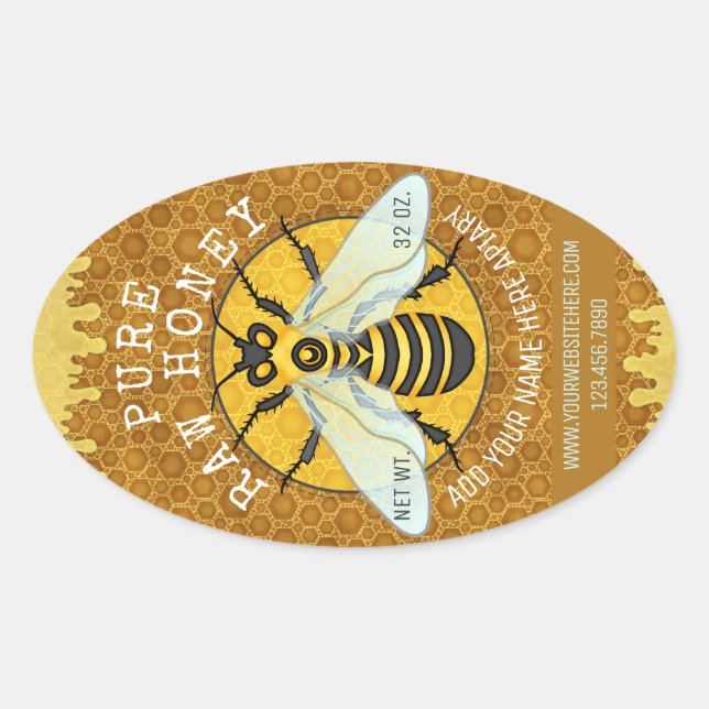 Etiketter för honungsbin Honung Burk | Honeycomb B (Framsida)