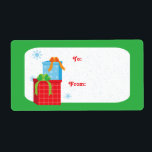 Etiketter för julklapp i helgdag-märkrn fraktsedel<br><div class="desc">Den här julklappens märkre har två presenter staplat på varandra och blått snöflingor faller. ©2010 JD Digi-design</div>
