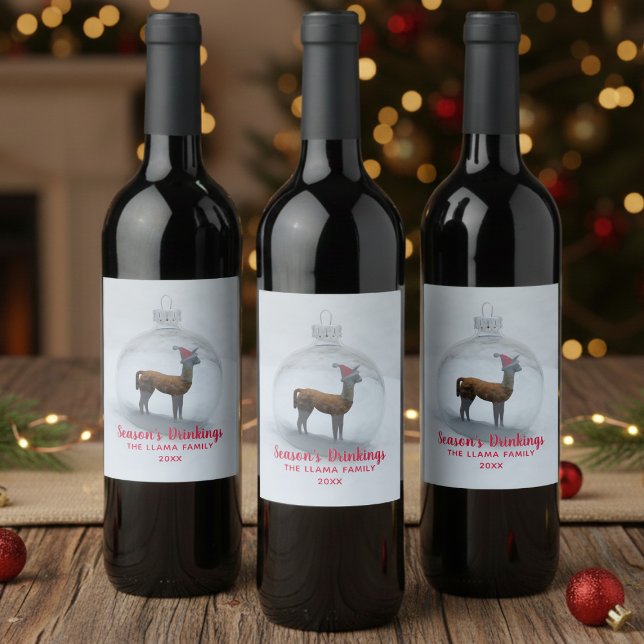Etiketter för julstämningen Llama Winter Snö Helgd (Fun and festive Christmas llama ornament wine label for your holiday wine)