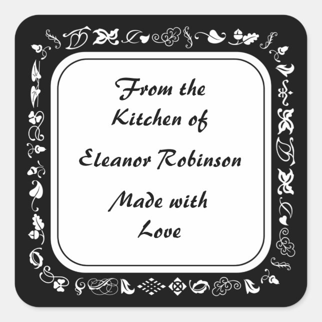 Etiketter för land Kitchen Black and White Canning (Framsida)