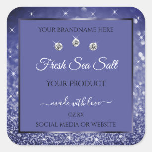 Etiketter för ljusblå Glitter--produkter, diamante