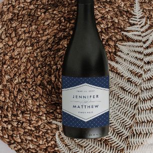 Etiketter för marin och vit geometrisk Bröllop Vin