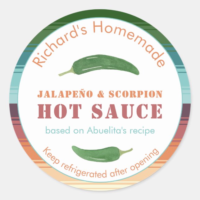 Etiketter för mexikansk Hett eller spicy Salsa Jal (Framsida)