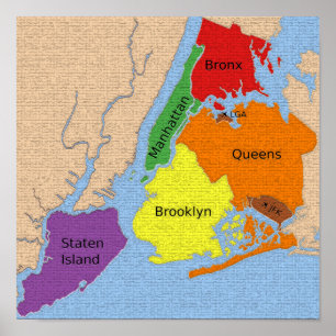 Etiketter för New York City Karta Boroughs Poster