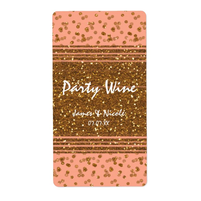 Etiketter för peachy Rosa & Guld Confetti Dots Chi Fraktsedel (Framsidan)