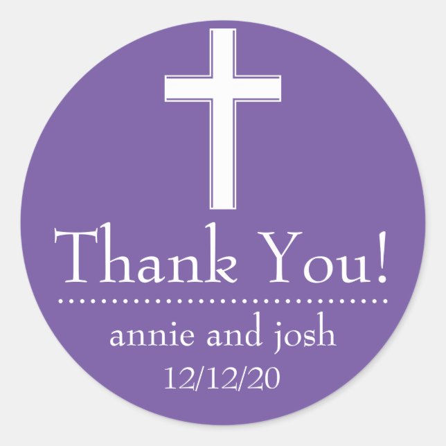 Etiketter för religiösa Tack (plommon/vit) (Framsida)