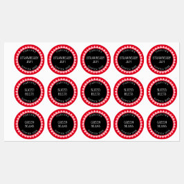 Etiketter för röd, svart och vit kanning