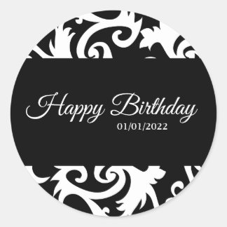 Etiketter för rund svart- och vitskadestämpel