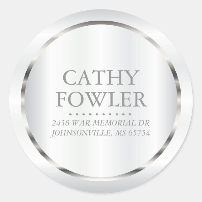 Etiketter för runda Adress Silver och vita etikett (Framsida)