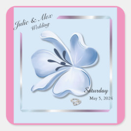 Etiketter för Shiny Blue Flower Bröllop Vin Flaska