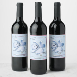 Etiketter för Shiny Blue Flower Bröllop Vin Flaska