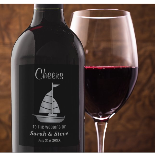Etiketter för silver sjöbåt Nautical Bröllop Vin (Skapare uppladdad)