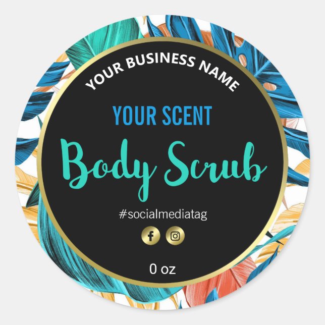 Etiketter för tropisk färgen Löv Body SCrub Labels (Framsida)