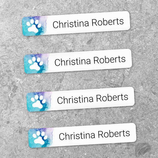 Etiketter för vattenfärgade kläder i Cute tass avt (Cute paw prints aqua watercolor clothing labels)