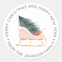 Etiketter för vattenfärgen Julgran Sleigh Stickers