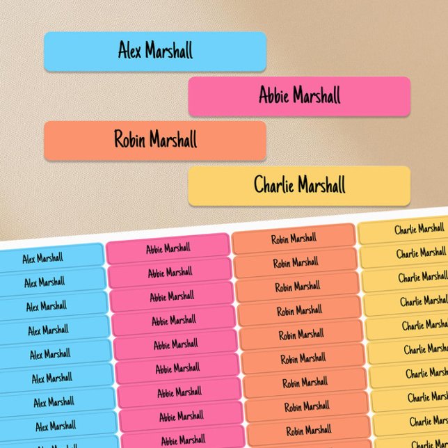Etiketter för vattentäta Namn-mynt i Bright Färg-k (Waterproof Kids Name Labels in Bright Saturated Pastels by Darling & May)