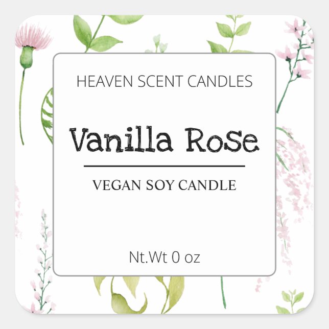 Etiketter för vit Vegan Soy Candle-Blommigt (Framsida)