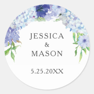Etiketter på blå Hydrangea Wedding Favor Gift Stic
