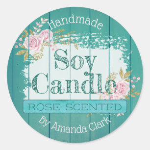 Etiketter på blå rustik Rosa ros Soy Candle