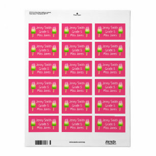 Etiketter på raspberry-popsiklerna i namn-bok-skol adressetikett