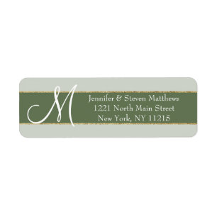 Etiketterna guld Stripe Olive Monogram Initialer N Returadress Etikett