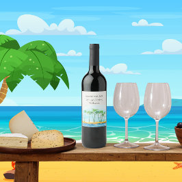 Etiketterna handflatan Träd och Beach Wedlings Vin Vinflaska Etikett