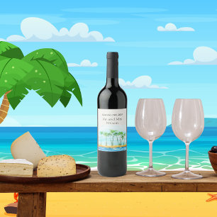 Etiketterna handflatan Träd och Beach Wedlings Vin Vinflaska Etikett