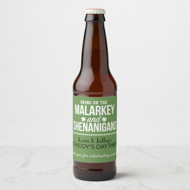 Etiketterna Malarkey & Shenanigans Beer Flaska Ölflaska Etikett (Framsida)