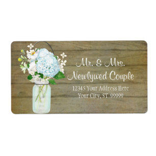 Etiketterna Rustic Land Mason Burk Blue Hydrangeas Fraktsedel
