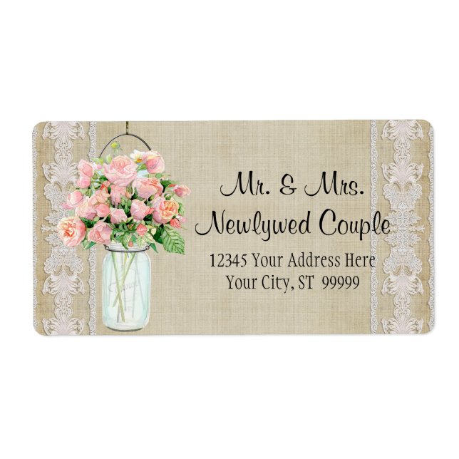 Etiketterna Rustic Land Mason Burk  Rosa ros Fraktsedel (Framsidan)