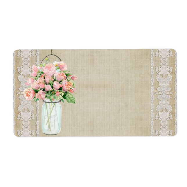 Etiketterna Rustic Land Mason Burk  Rosa ros Fraktsedel (Framsidan)