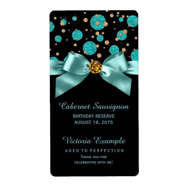 Etiketterna Teal Blue och Guld Vin Flaska Fraktsedel (Framsidan)