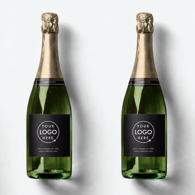 Etikettlogotyp för flaska | Anpassade märkesetiket (Sleek black company branded drink label wraps for small business events & corporate launch parties.)