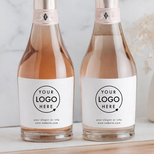 Etikettlogotyp för flaskor | Anpassade varumärkese (Minimalist company branded water bottle label wraps for small business events & promotional swag.)