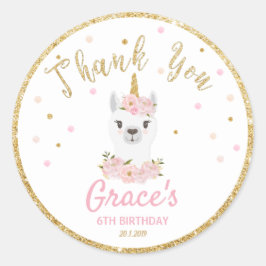 Etikettparti för Llama Unicorn Tack Sticker Runt Klistermärke