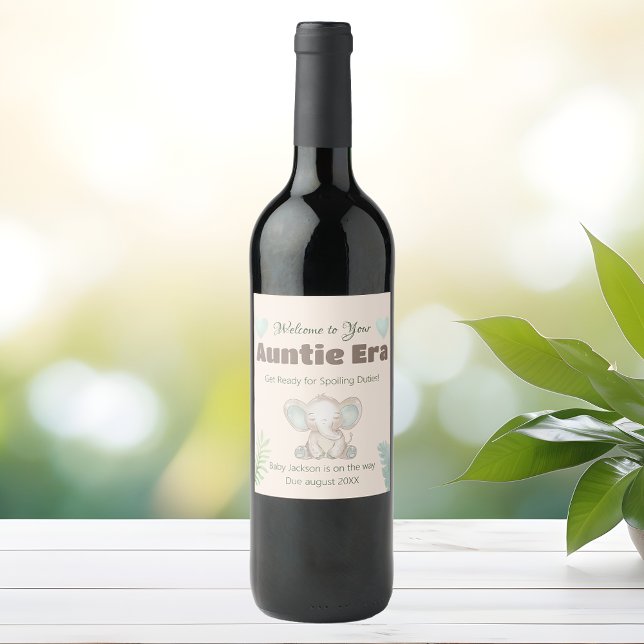Etikettuppsättning för Auntie Era Gravid Reveal Vi Vinflaska Etikett (Skapare uppladdad)