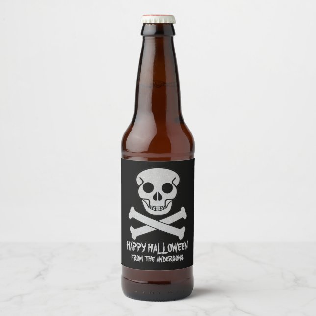 Etikettuppsättning för Halloween Skull och Bones B Ölflaska Etikett (Framsida)