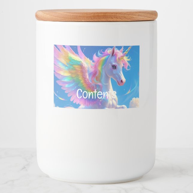 Etikettuppsättning för Rainbow Winged PrancingFood Mat Etiketter (Framsida)