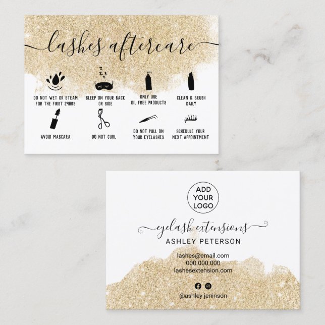 Etiklektioner från eftervård i guld glitter visitkort (Fram/baksida)