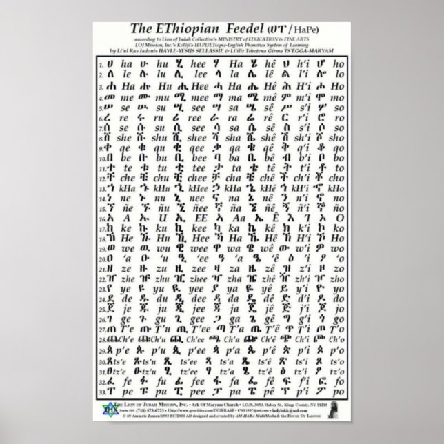 Etiopian Fidel Feedel Alphabet Amharic Poster (Framsidan)