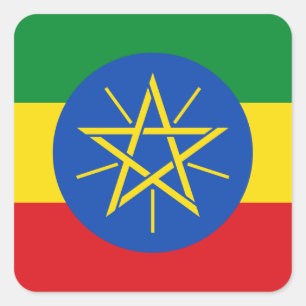 Etiopien (Etiopien) Flagga Fyrkantigt Klistermärke