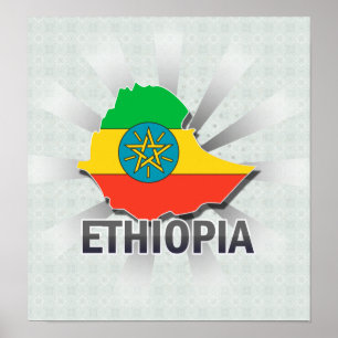Etiopien Flagga Karta 2.0 Poster