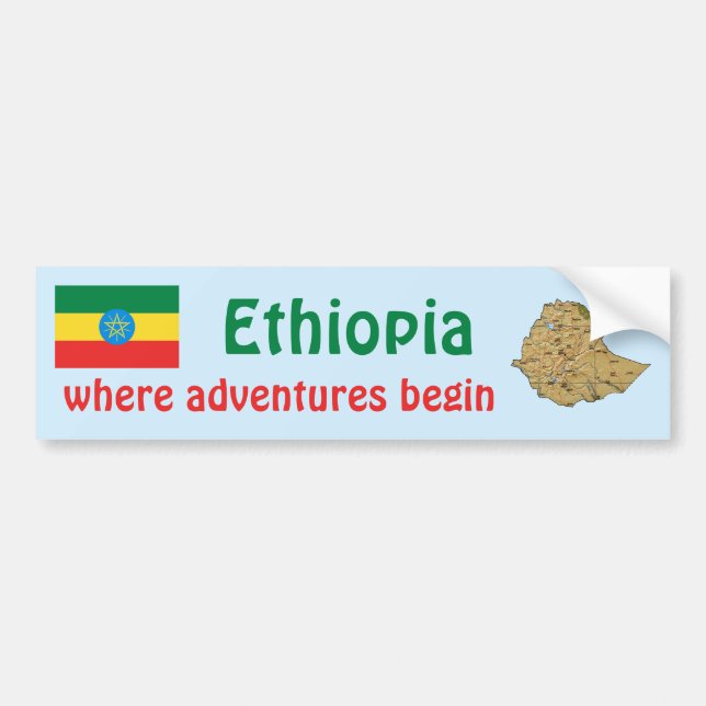 Etiopien Flagga + Karta Bumper Sticker Bildekal (Framsidan)