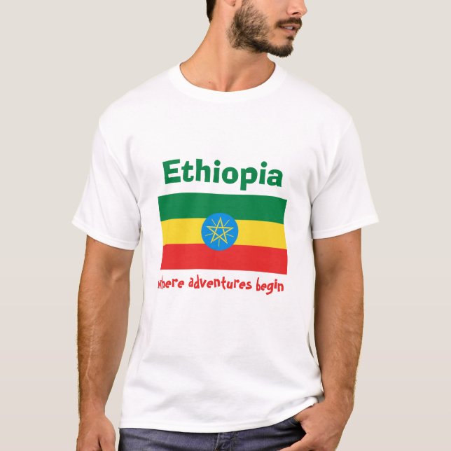 Etiopien Flagga + Karta + text T-Shirt (Framsida)