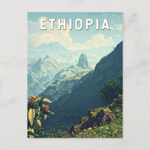 Etiopien Illustration Travel Art Vintage Vykort