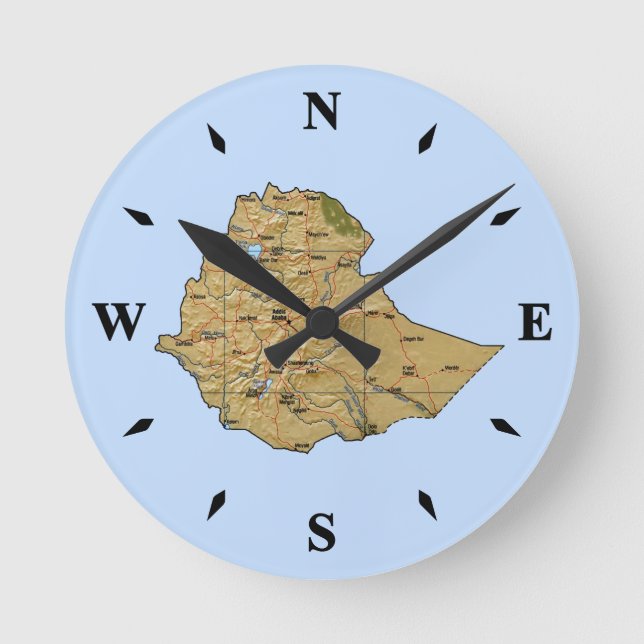 Etiopien Karta Clock Rund Klocka (Framsida)